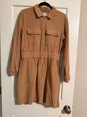 J. Crew Tan Textured Zip-Front Dress